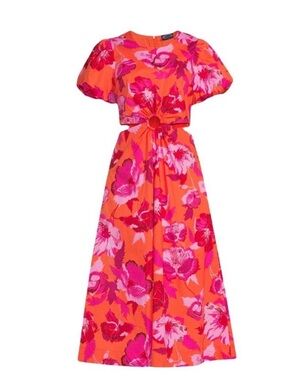 scoop women's pleated floral midi dress with handkerchief hem SCOOP Women's Pleated Handkerchief Hem Dress